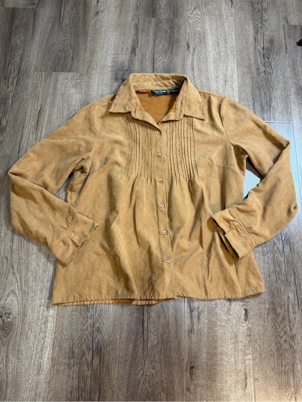 Suede Button-Front Blouse in Camel